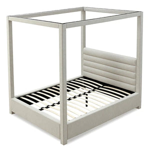 Rockford Upholstered Canopy Bed in Turtle Dove Linen - Elite Maison