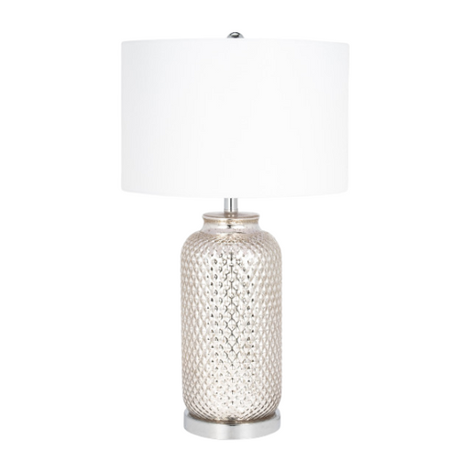 Glass 28" Metallic  Table Lamp, Silver - Elite Maison