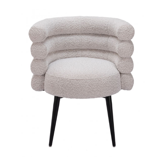 Modern Grena Dining Chair by Zuo with misty gray fabric upholstery and sleek steel legs, ideal for contemporary dining spaces.