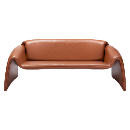 Brown Horten sofa by Zuo featuring urban industrial steel frame and sleek performance vinyl upholstery.