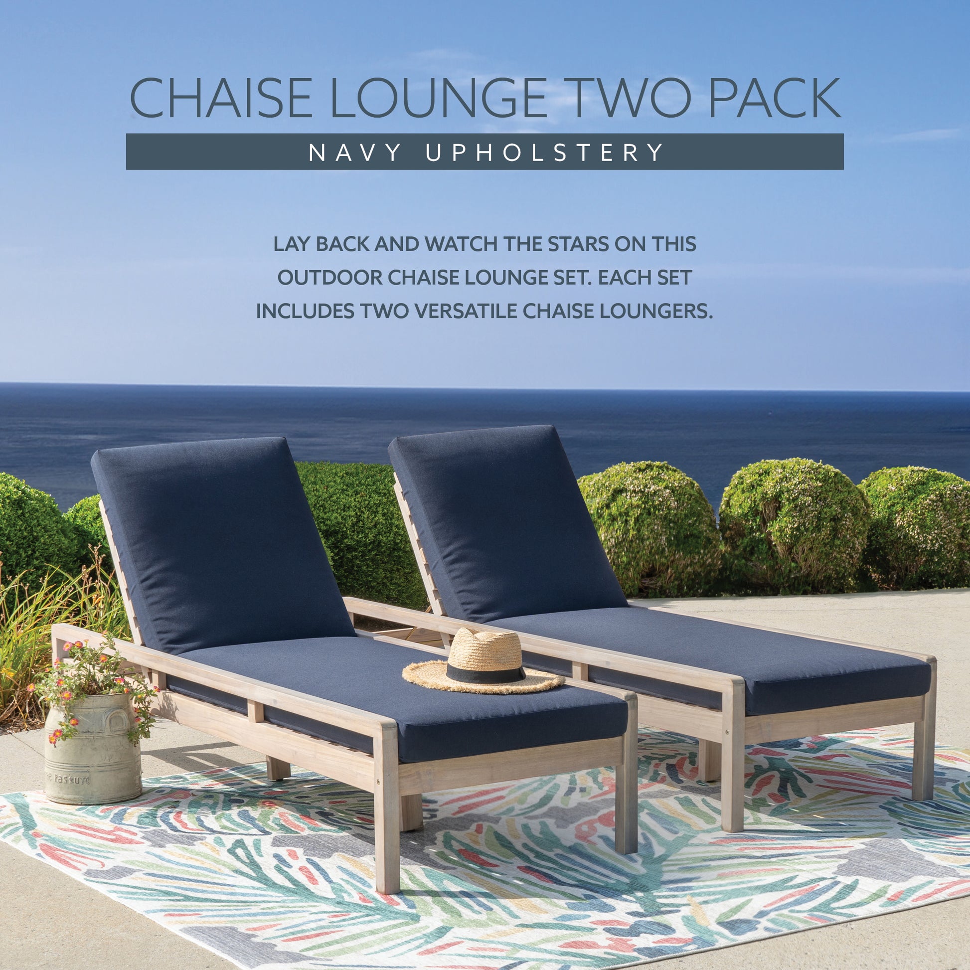 Svana Blue Natural Single Chaise Loungers 2PC