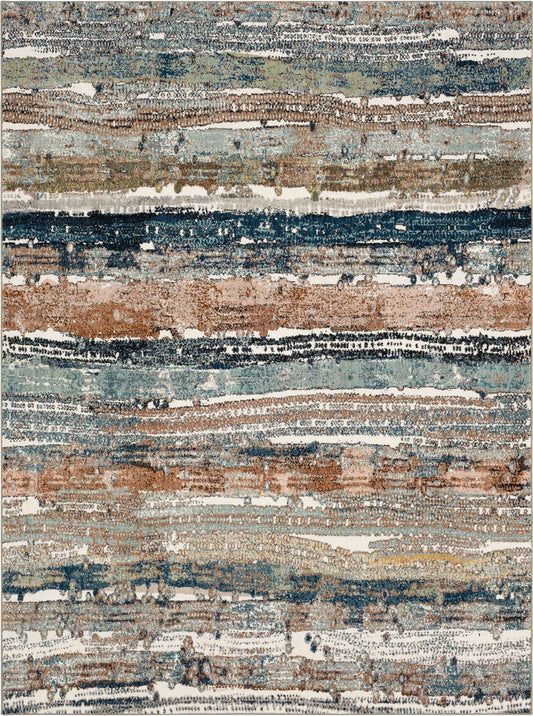 Karastan Aldo Colorful Waves area rug in robin's egg blue with vibrant wave patterns, perfect for home decor.