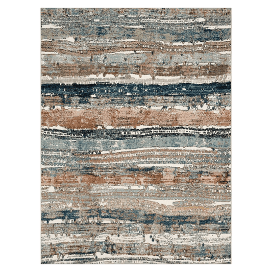 Aldo Colorful Waves area rug in robin's egg blue by Karastan, showcasing vibrant wave patterns on a soft texture.