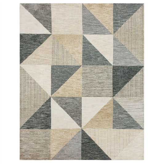 Karastan Emanuele Oblique Tan Area Rug, 5'3" x 7'10", with geometric pattern and soft neutral tones.