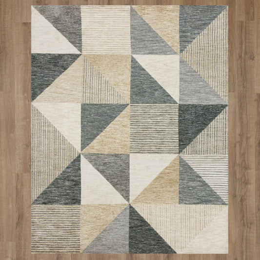 Karastan Emanuele Oblique Tan Area Rug with geometric pattern, 5'3" x 7'10" for stylish home decor.