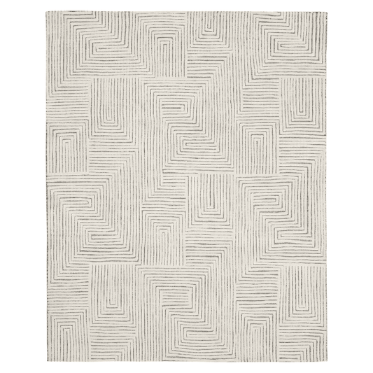 Karastan Carlino Algiers black and white area rug with intricate pattern, 6x9 size, showcasing elegant geometric design.