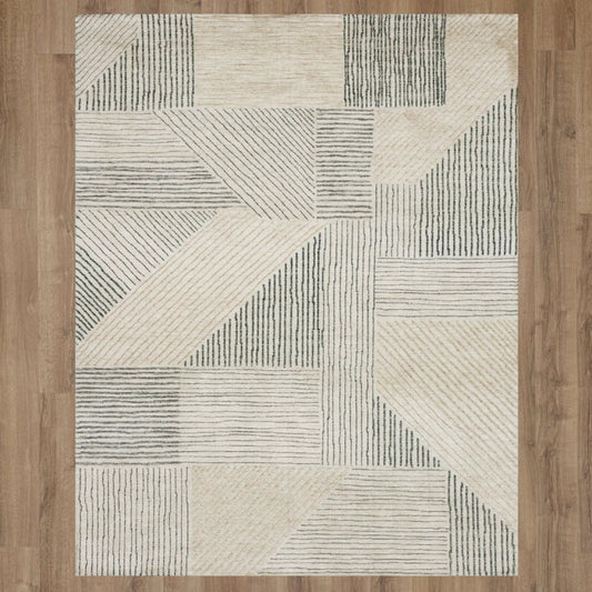 Karastan Elio Central Valley Tan Area Rug, 8x10, with intricate pattern and soft woven texture for modern home decor.