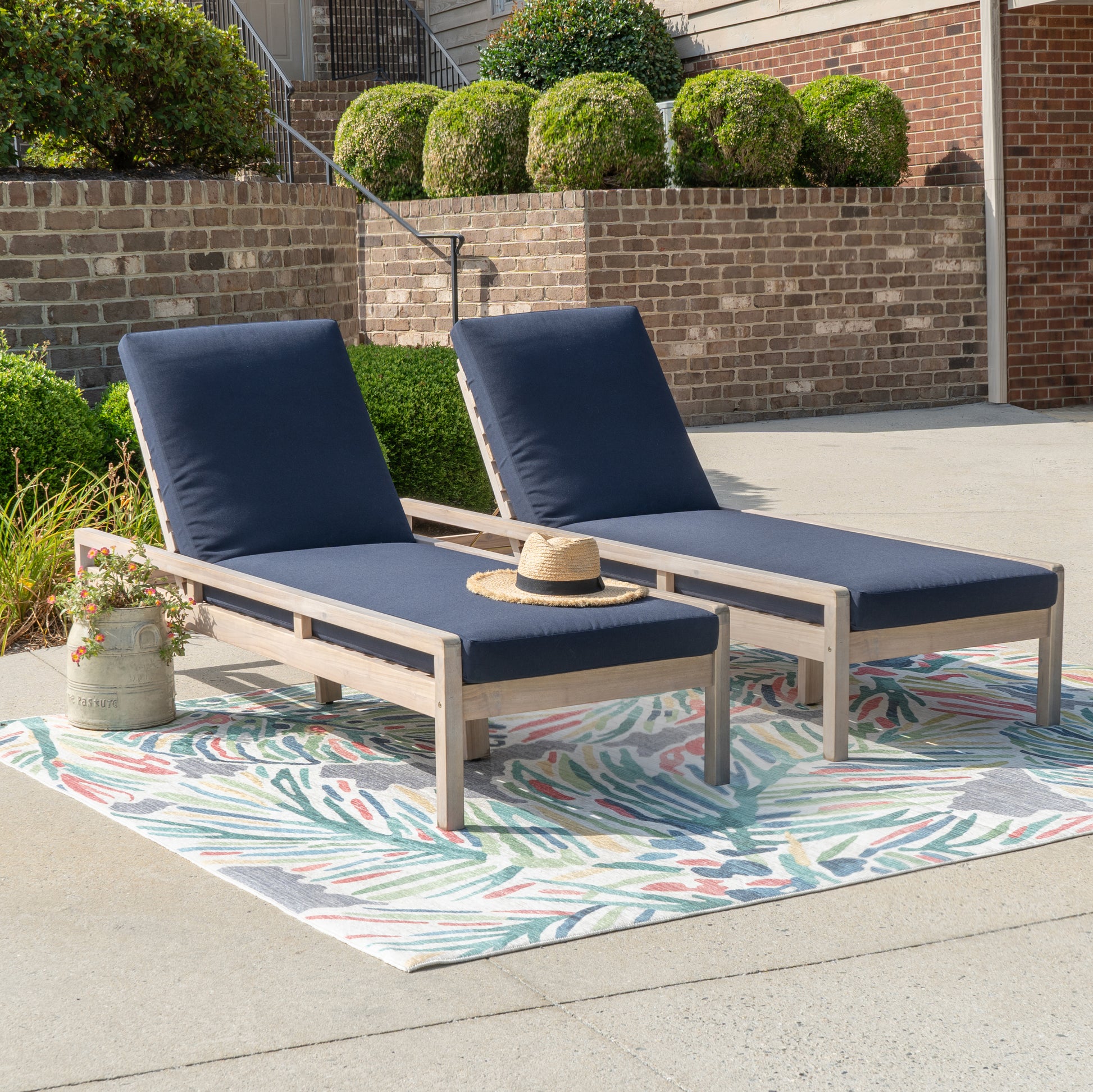 Svana Blue Natural Single Chaise Loungers 2PC