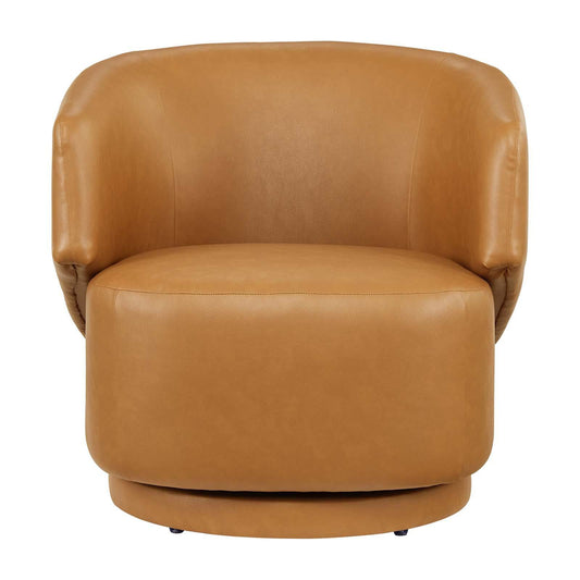 Claire Vegan Leather Fabric and Wood Swivel Chair - Elite Maison