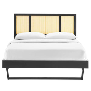 Cannes Cane and Wood Platform Bed With Angular Legs - Elite Maison