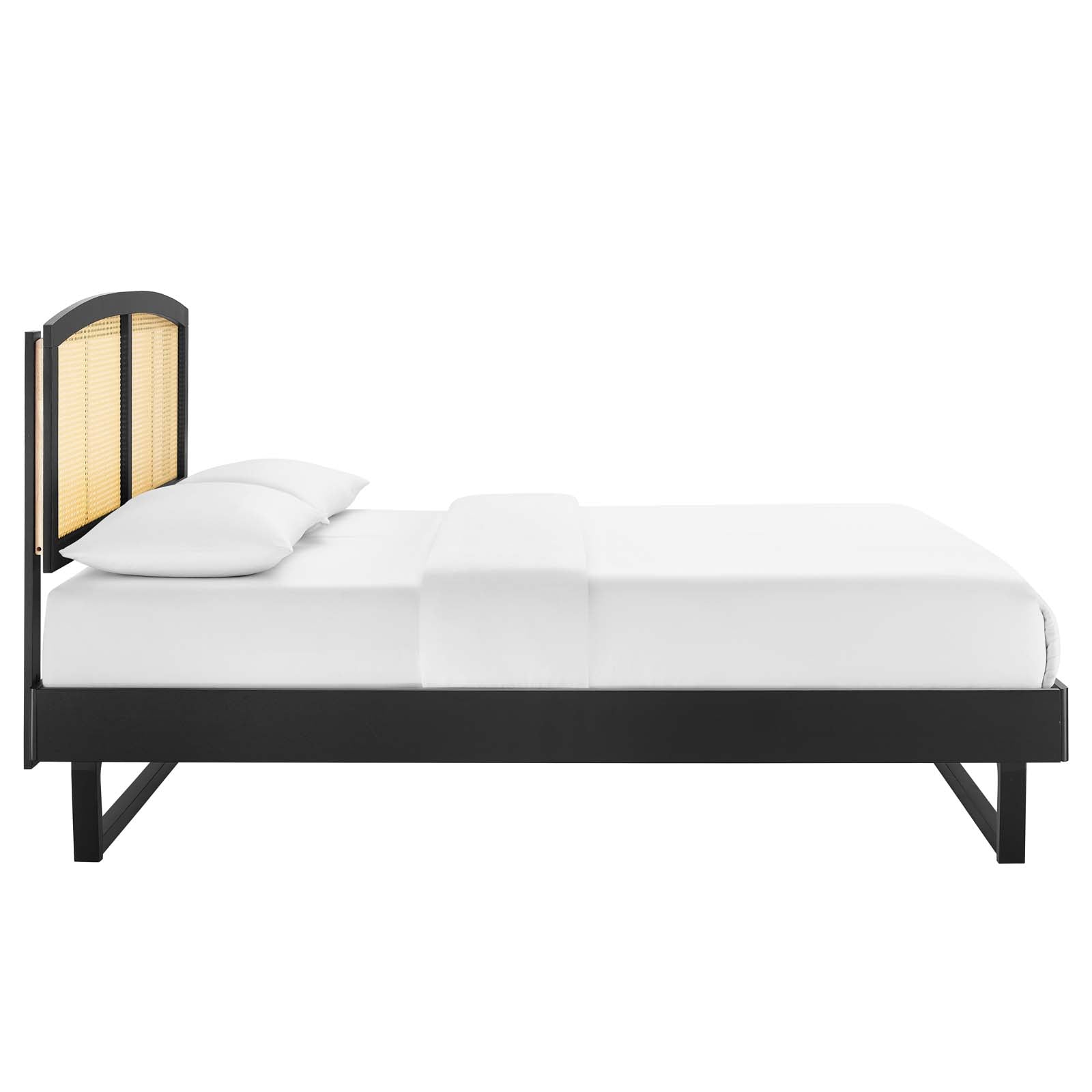Colmar Cane and Wood Platform Bed With Angular Legs - Elite Maison