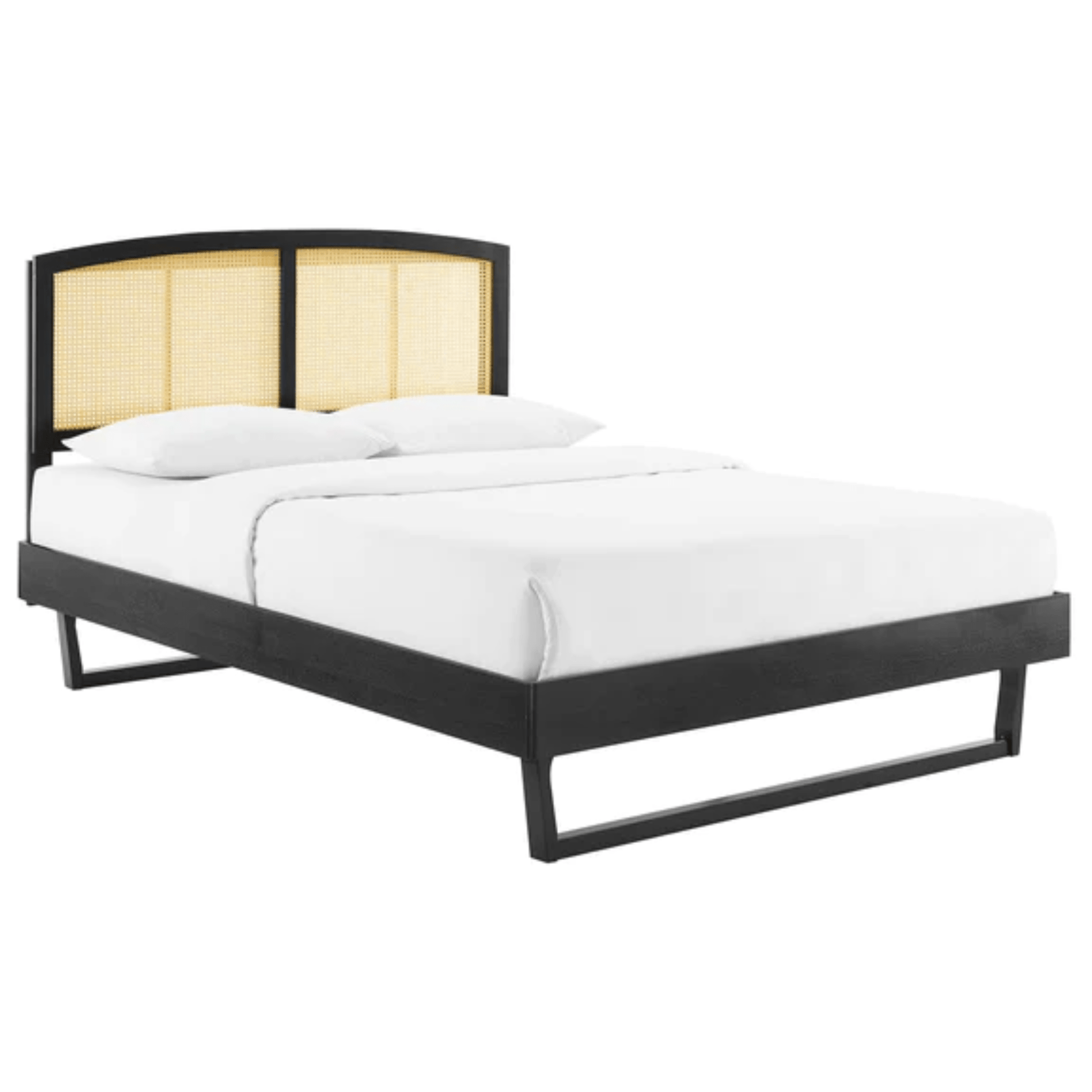 Colmar Cane and Wood Platform Bed With Angular Legs - Elite Maison