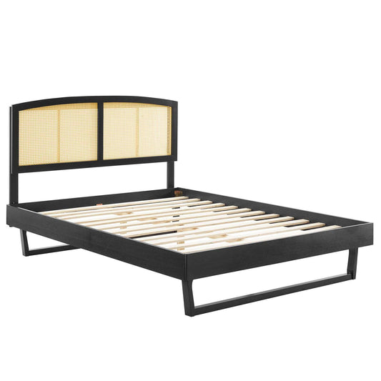 Colmar Cane and Wood Platform Bed With Angular Legs - Elite Maison