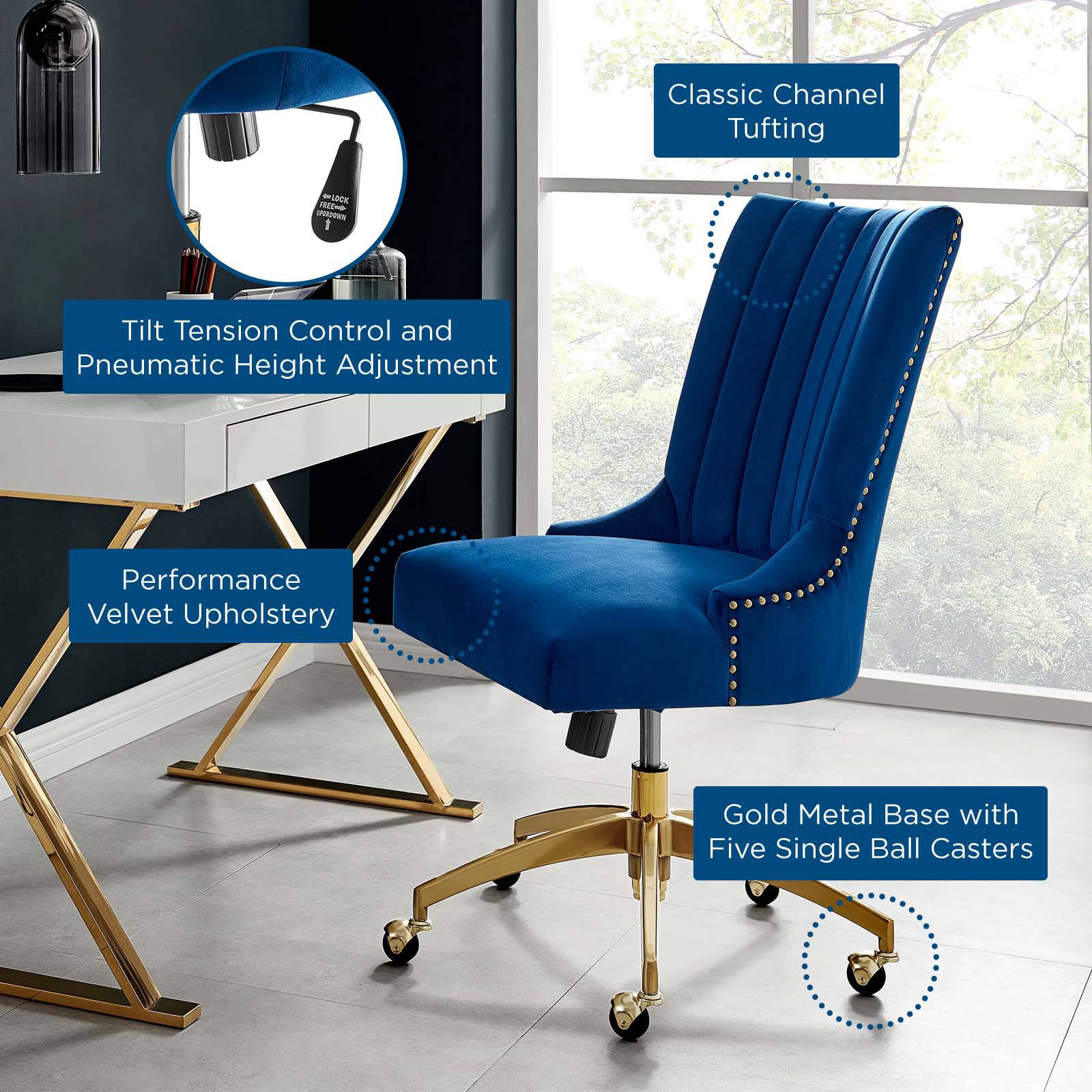 Alice Velvet Office Chair - Elite Maison