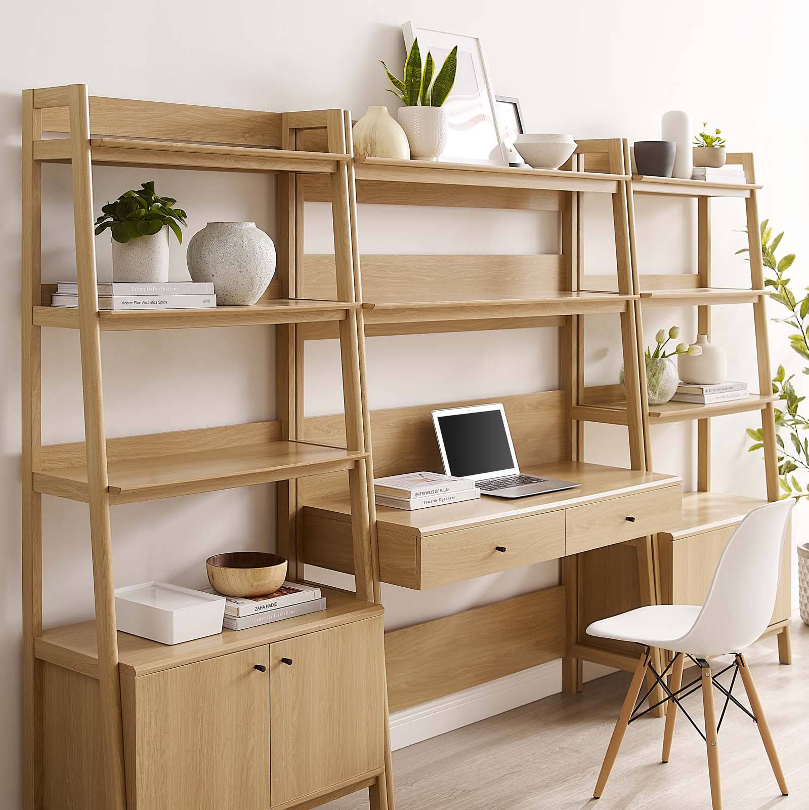 Aubrey Wood Office Desk and Bookshelf - Elite Maison