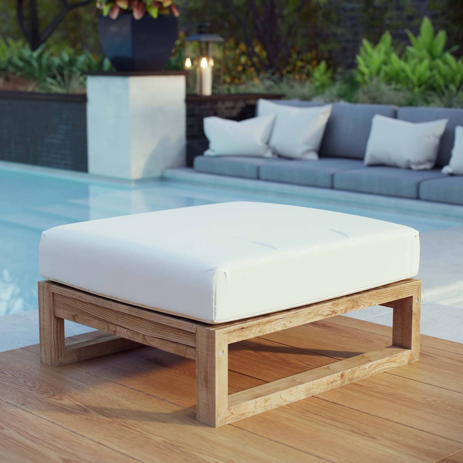 Le Mans Outdoor Patio Teak Ottoman - Elite Maison