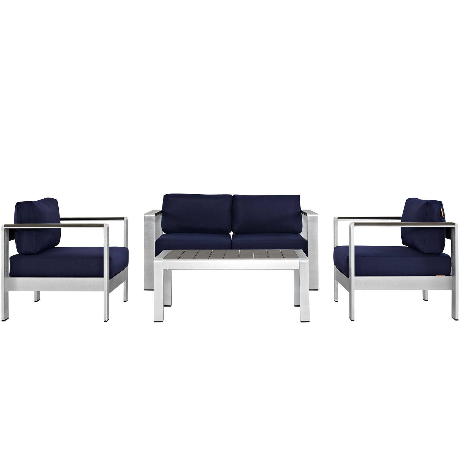 Shore 4 Piece Outdoor Patio Aluminum Sectional Sofa Set - Elite Maison