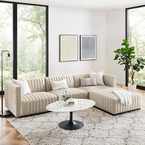 Carla Channel Tufted Upholstered Fabric 4-Piece Sectional Sofa - Elite Maison
