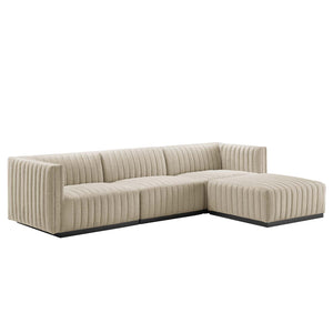 Carla Channel Tufted Upholstered Fabric 4-Piece Sectional Sofa - Elite Maison