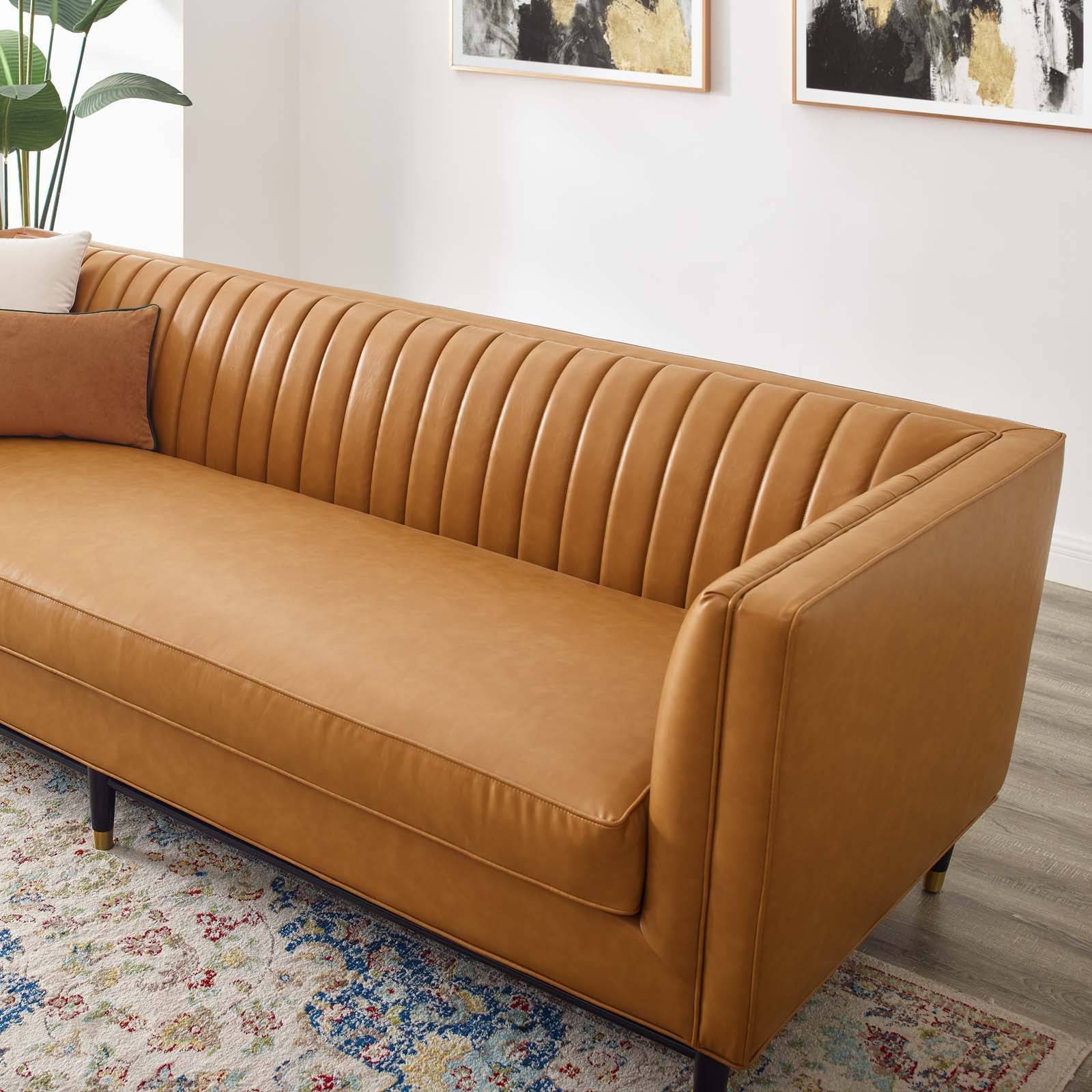 Elena Channel Tufted Vegan Leather Sofa - Elite Maison