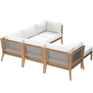 Marseille Outdoor Patio Teak Wood 6-Piece Sectional Sofa - Elite Maison