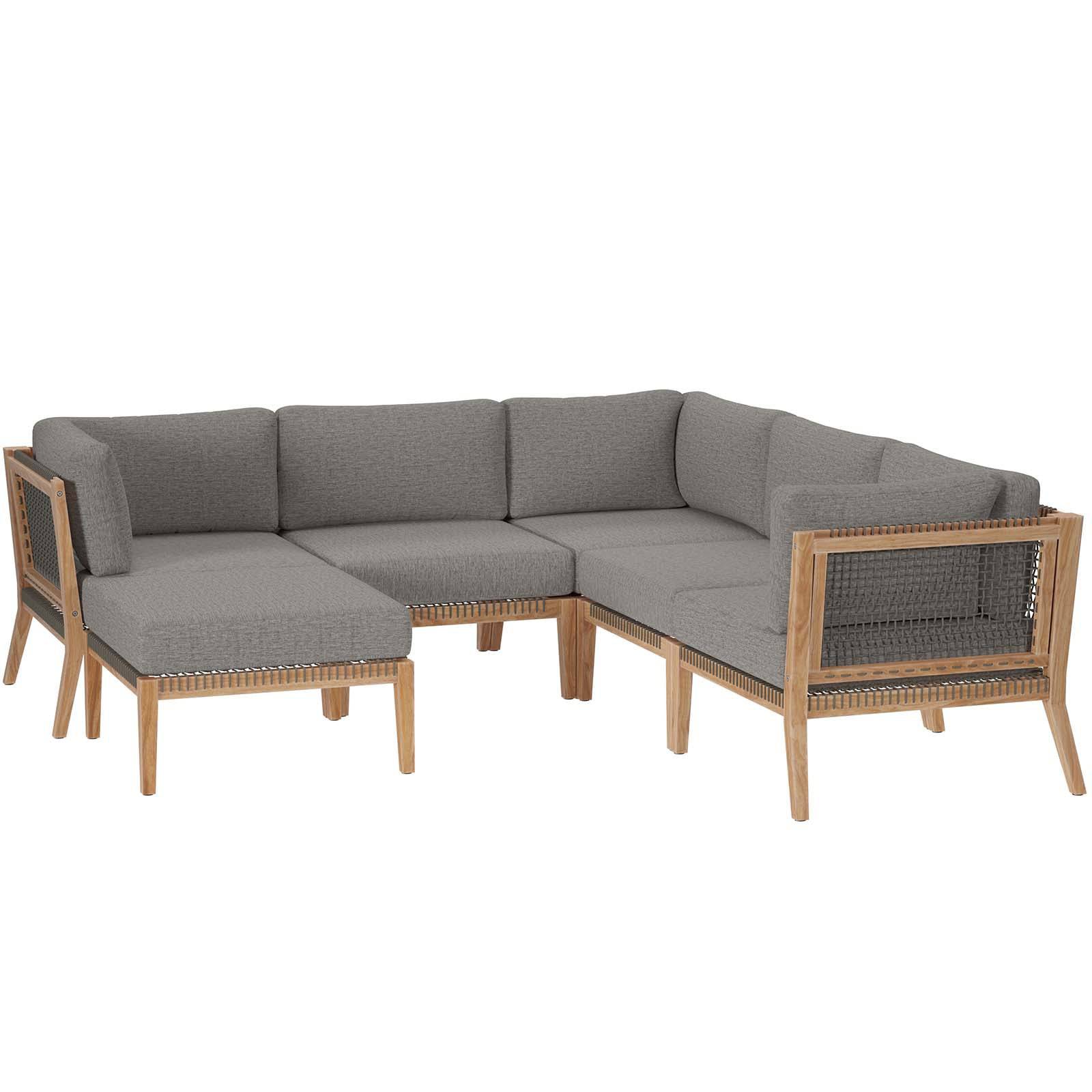 Marseille Outdoor Patio Teak Wood 6-Piece Sectional Sofa - Elite Maison