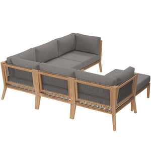 Marseille Outdoor Patio Teak Wood 6-Piece Sectional Sofa - Elite Maison