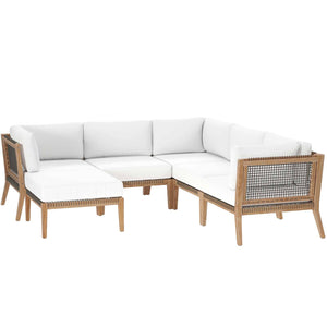 Marseille Outdoor Patio Teak Wood 6-Piece Sectional Sofa - Elite Maison