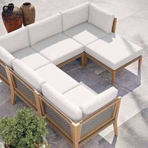 Marseille Outdoor Patio Teak Wood 6-Piece Sectional Sofa - Elite Maison