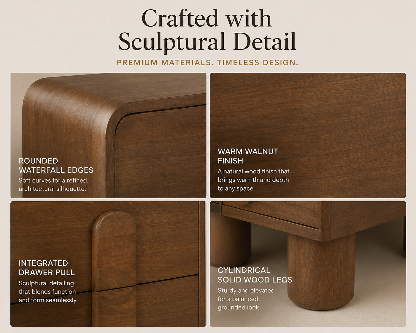 Caen Honey 2-Drawer Nightstand | Architectural Honey Wood Bedside Anchor