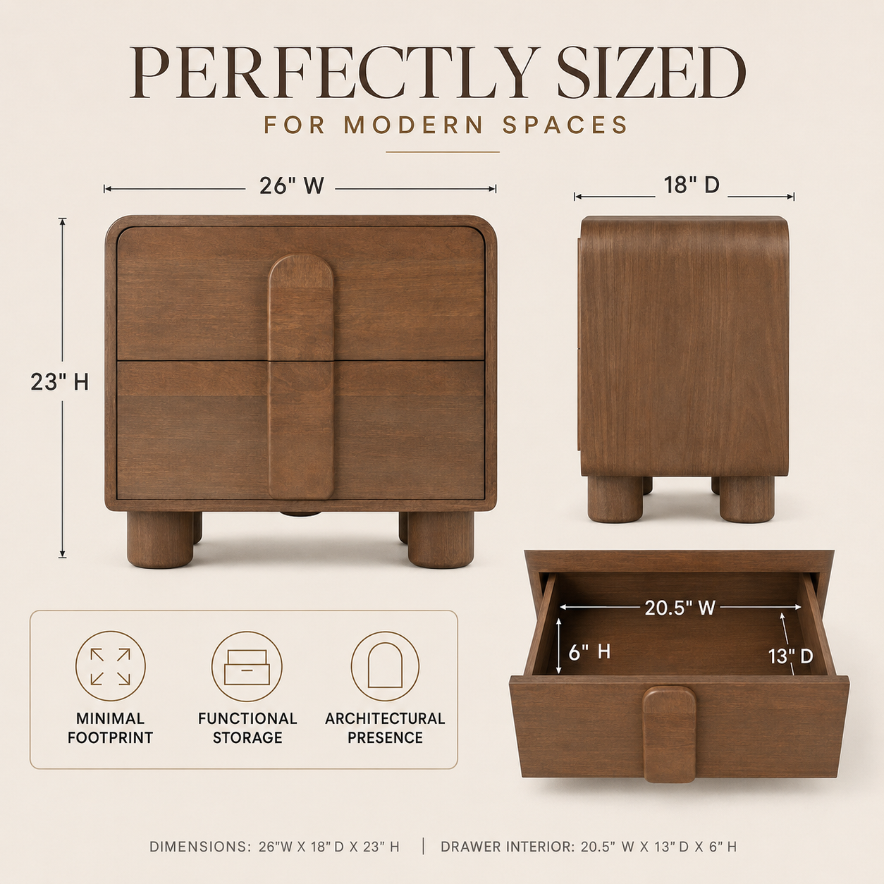 Caen Honey 2-Drawer Nightstand | Architectural Honey Wood Bedside Anchor