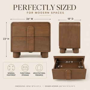 Caen Honey 2-Drawer Nightstand | Architectural Honey Wood Bedside Anchor