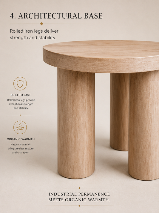 Niort Rune 16" Round Side Table | Natural Solid Mango Wood & Rolled Leg Base