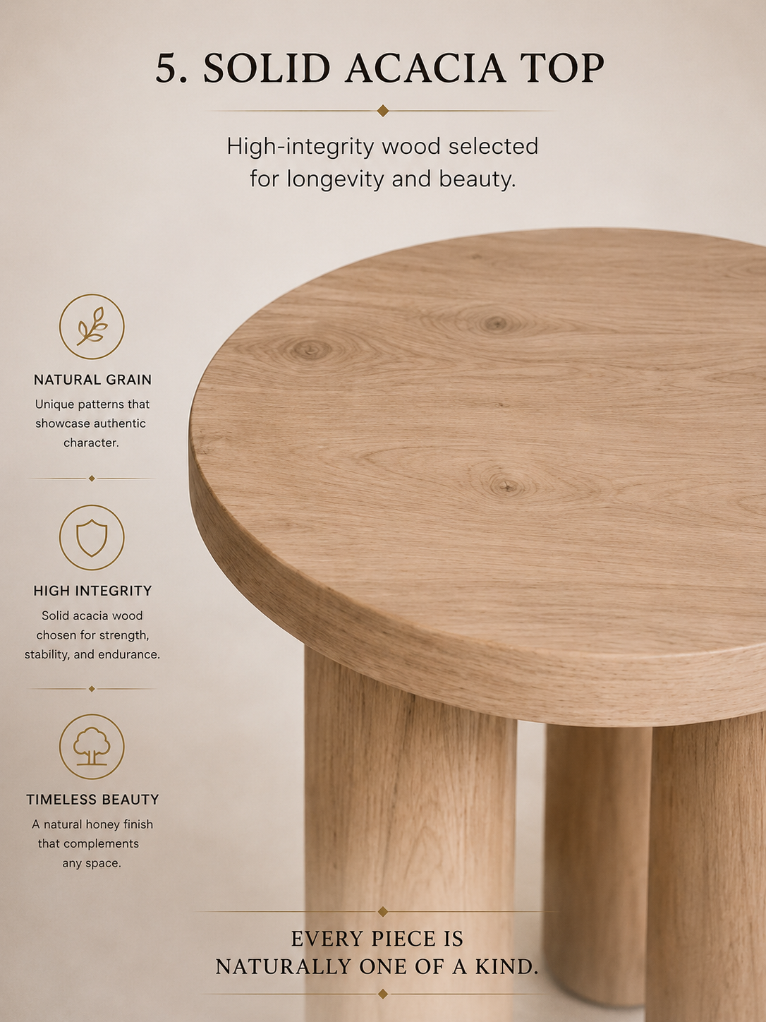 Niort Rune 16" Round Side Table | Natural Solid Mango Wood & Rolled Leg Base