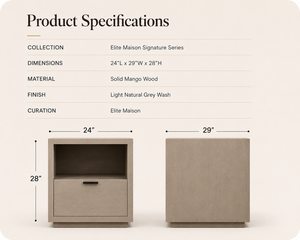 Montpellier Nightstand | Architectural Solid Mango Wood & Natural Artisan Finish