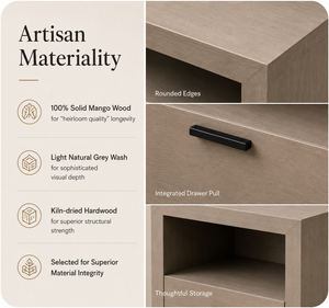 Montpellier Nightstand | Architectural Solid Mango Wood & Natural Artisan Finish