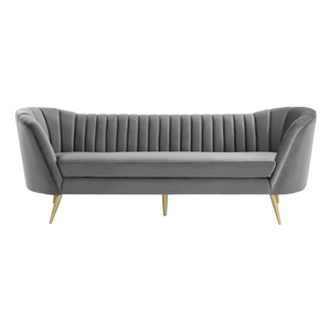 Opportunity Vertical Channel Tufted Curved Performance Velvet Sofa