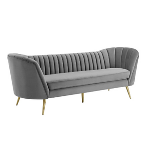 Opportunity Vertical Channel Tufted Curved Performance Velvet Sofa