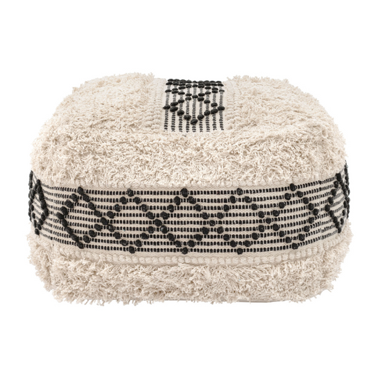 Beige and black Zuo Pisco Ottoman with a modern, architectural design and flexible comfort, shown from a front view.