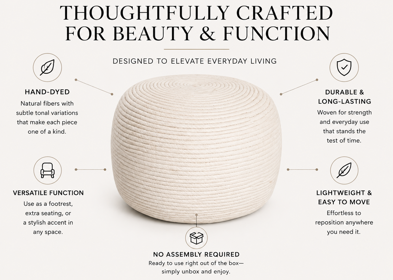 Bourges Wool Round Pouf | Hand-Dyed Natural Fiber Ottoman & Floor Seating