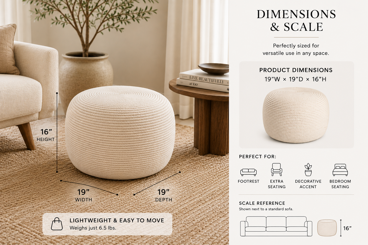 Bourges Wool Round Pouf | Hand-Dyed Natural Fiber Ottoman & Floor Seating