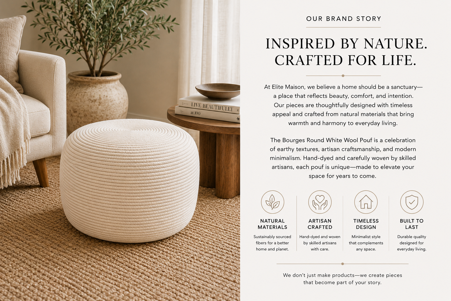 Bourges Wool Round Pouf | Hand-Dyed Natural Fiber Ottoman & Floor Seating