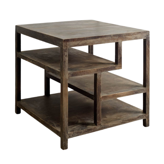 Wright II Square Top Wooden Multi-Shelf End/Side Table - Elite Maison