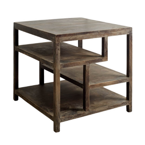 Wright II Square Top Wooden Multi-Shelf End/Side Table