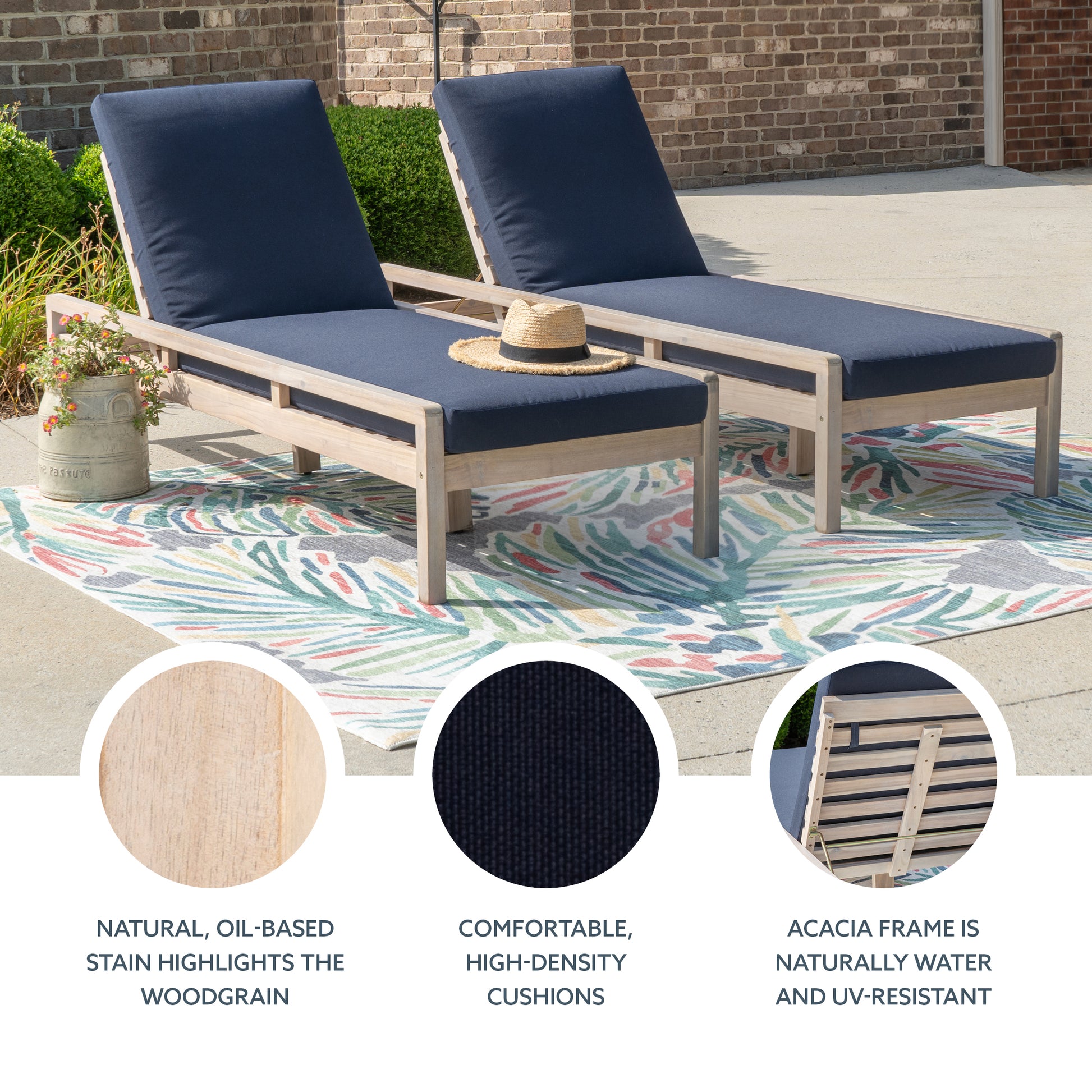 Svana Blue Natural Single Chaise Loungers 2PC