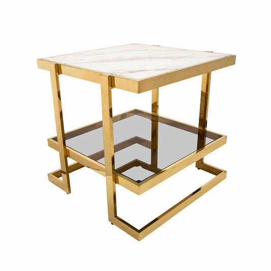 Patrizia Metal/marble Glass Side Table - Elite Maison
