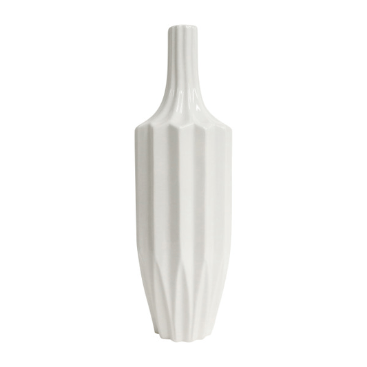 Cer, 16" Fluted Vase, White - Elite Maison