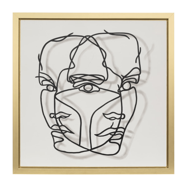 47x47, Gold Frame Hand Painted Face Illusion, white/black - Elite Maison