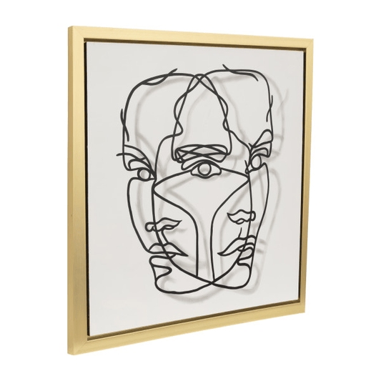 47x47, Gold Frame Hand Painted Face Illusion, white/black - Elite Maison