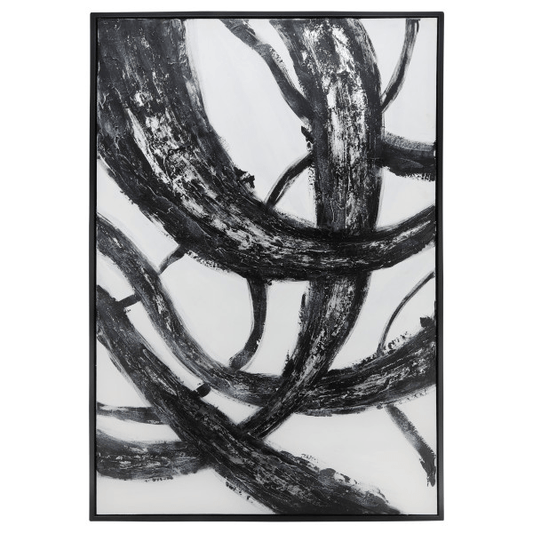 62x42 Handpainted Oil Canvas Abstract, Black/White - Elite Maison